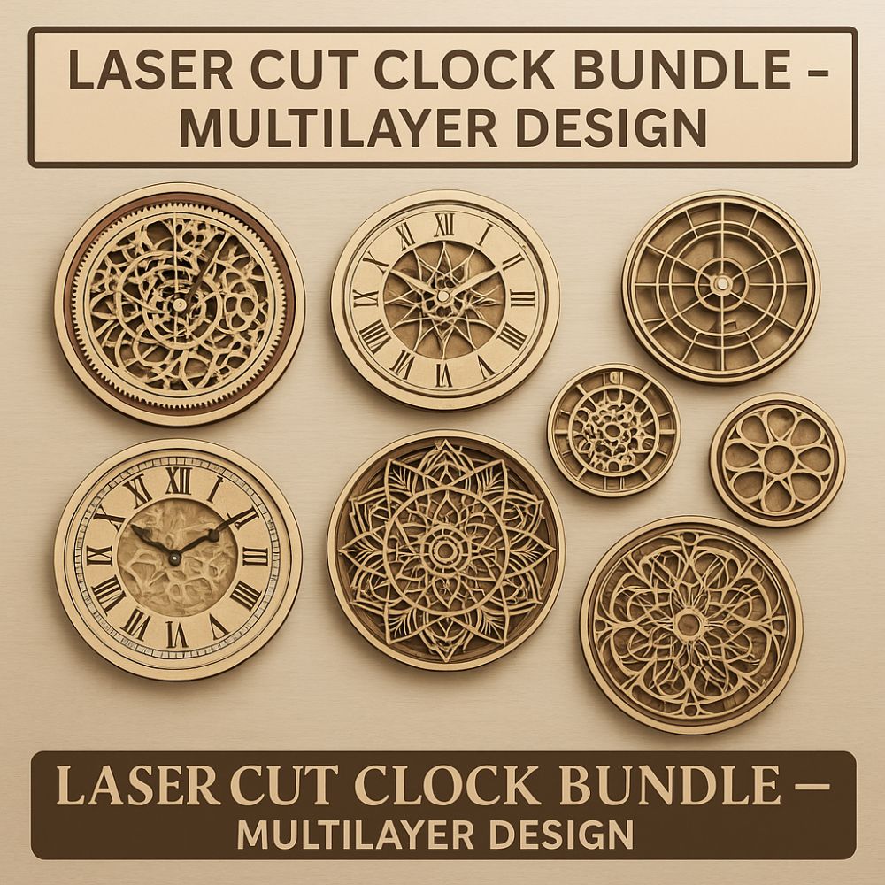 Steampunk Clock Face Laser Cut Bundle – 7 Layered Gear Clock Templates (SVG, DXF, PDF, EPS, PNG)
