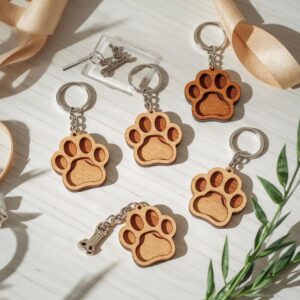 Laser Cut Paw Print Keychain SVG Bundle – Wooden Pet Lover Gift, Animal Tag Accessory, DIY Craft