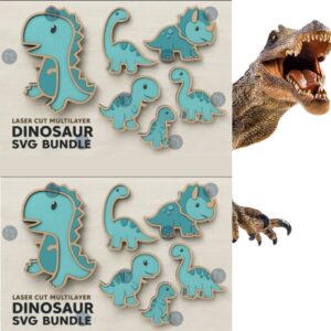 🦕 Laser Cut Multilayer Dinosaur SVG Bundle | 3D Jurassic Wall Art | CNC, Glowforge & Cricut Files