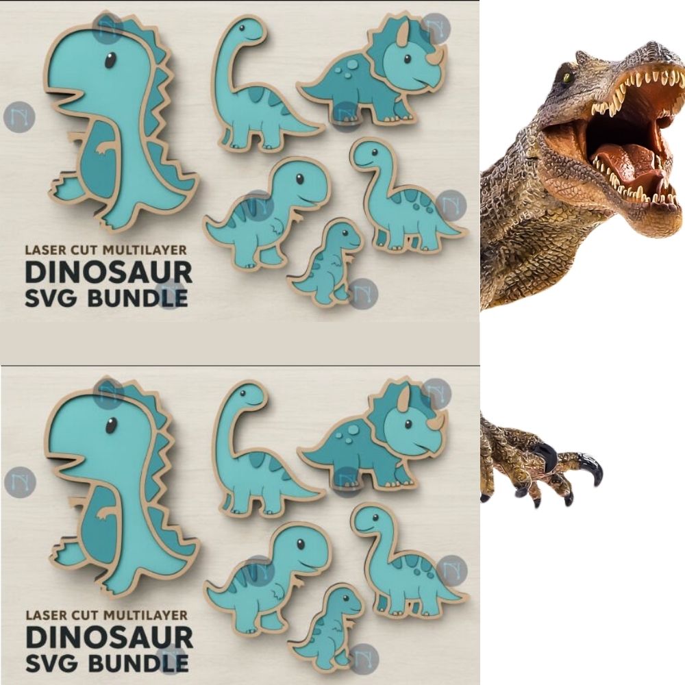 π¦ Laser Cut Multilayer Dinosaur SVG Bundle | 3D Jurassic Wall Art | CNC, Glowforge & Cricut Files
