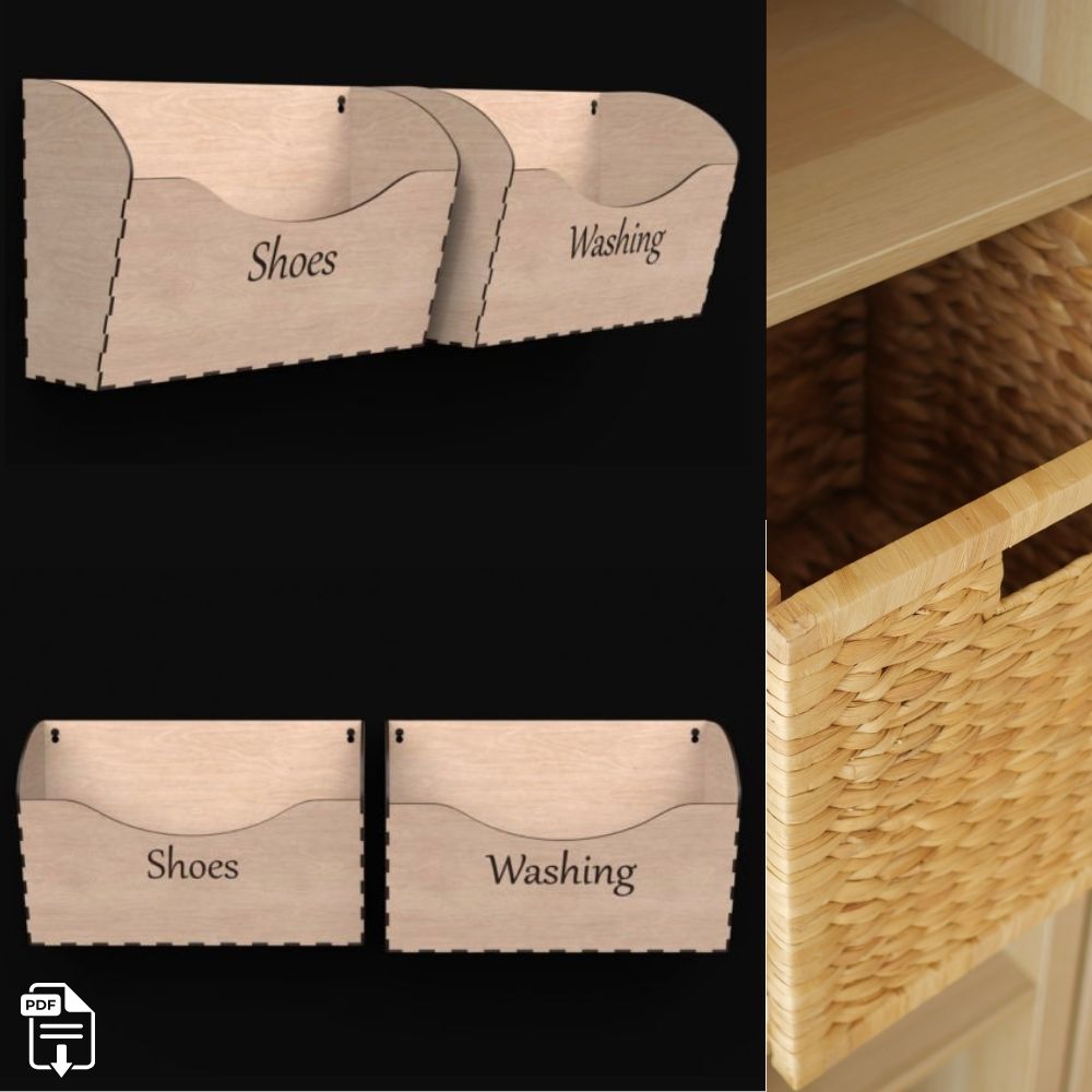 Laser-Cut Wall Storage Organizer Baskets | CNC Ready