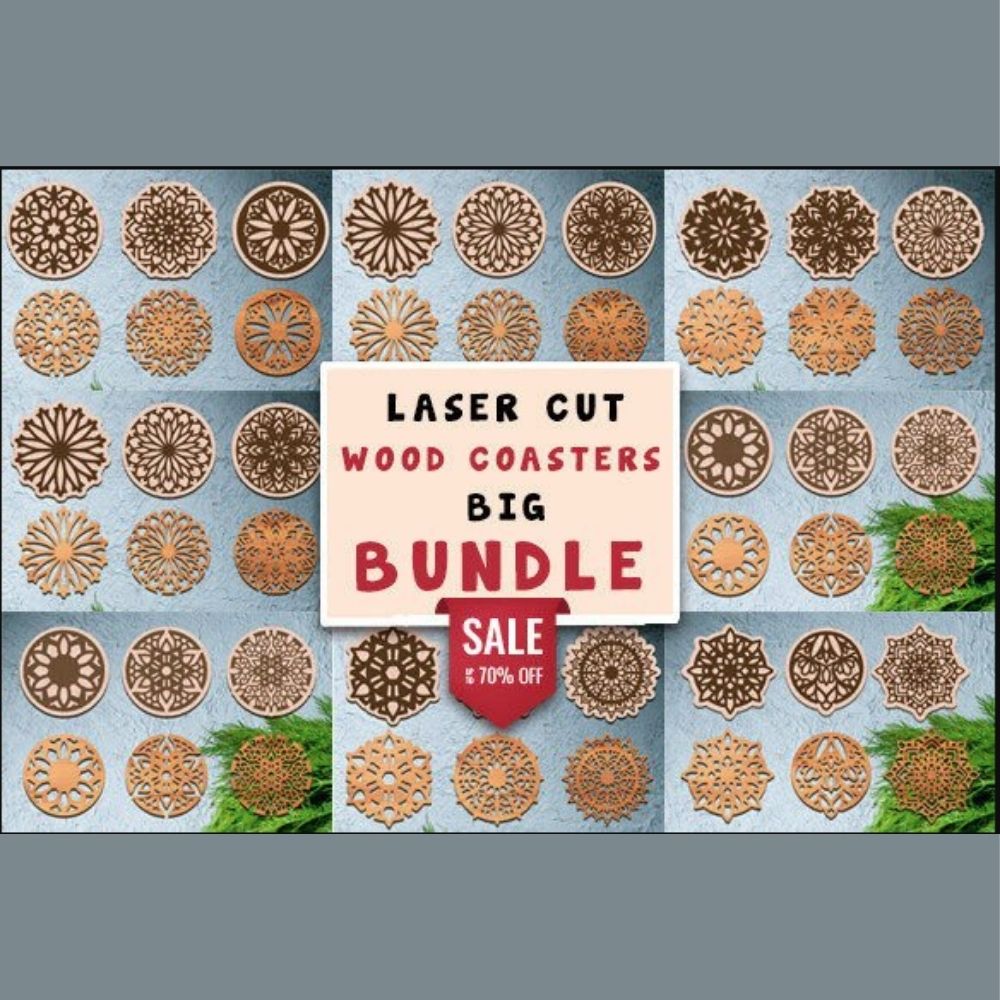 Laser Cut Wood Coasters Big Bundle | Mandala & Geometric Coaster SVG Set | CNC & Glowforge Files