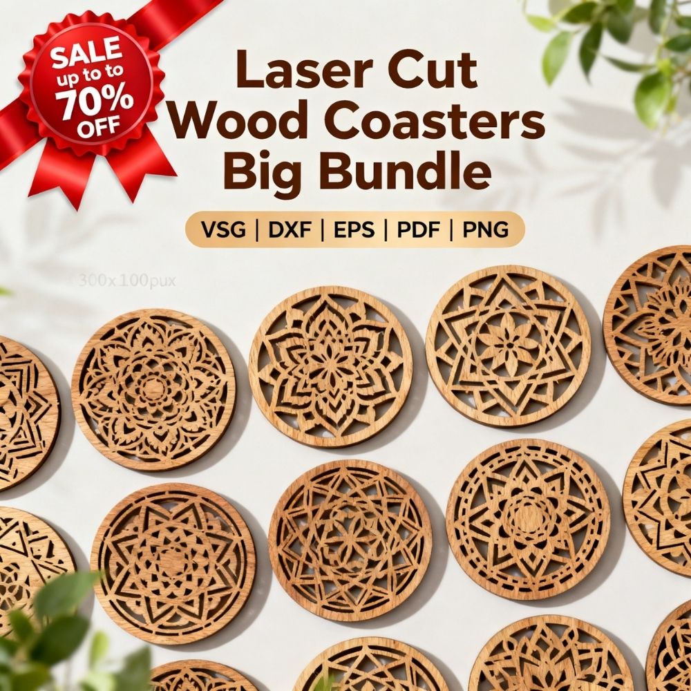 Laser Cut Wood Coasters Big Bundle | Mandala & Geometric Coaster SVG Set | CNC & Glowforge Files - Image 6