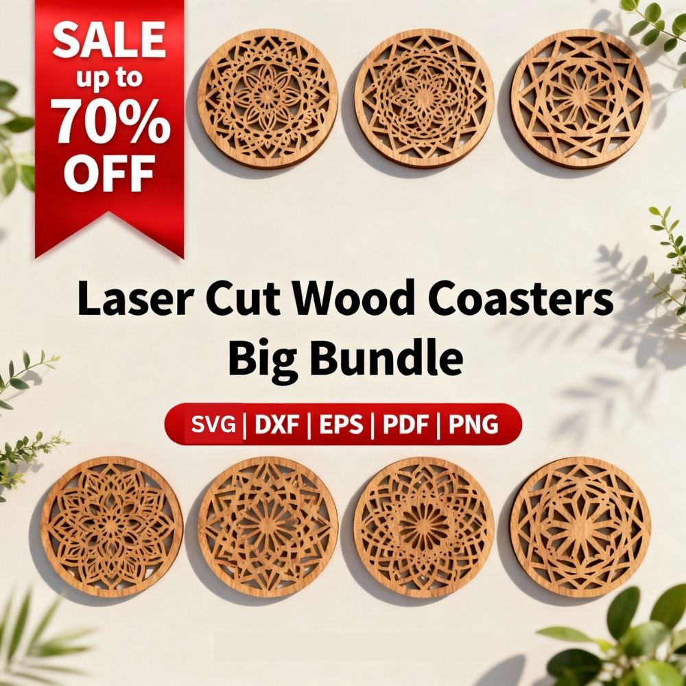 Laser Cut Wood Coasters Big Bundle | Mandala & Geometric Coaster SVG Set | CNC & Glowforge Files - Image 3