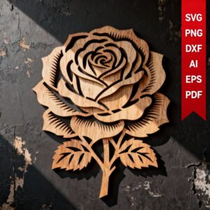 🌹✨ Laser Cut Wooden Rose Wall Art SVG | Layered Floral Décor | CNC & Glowforge File