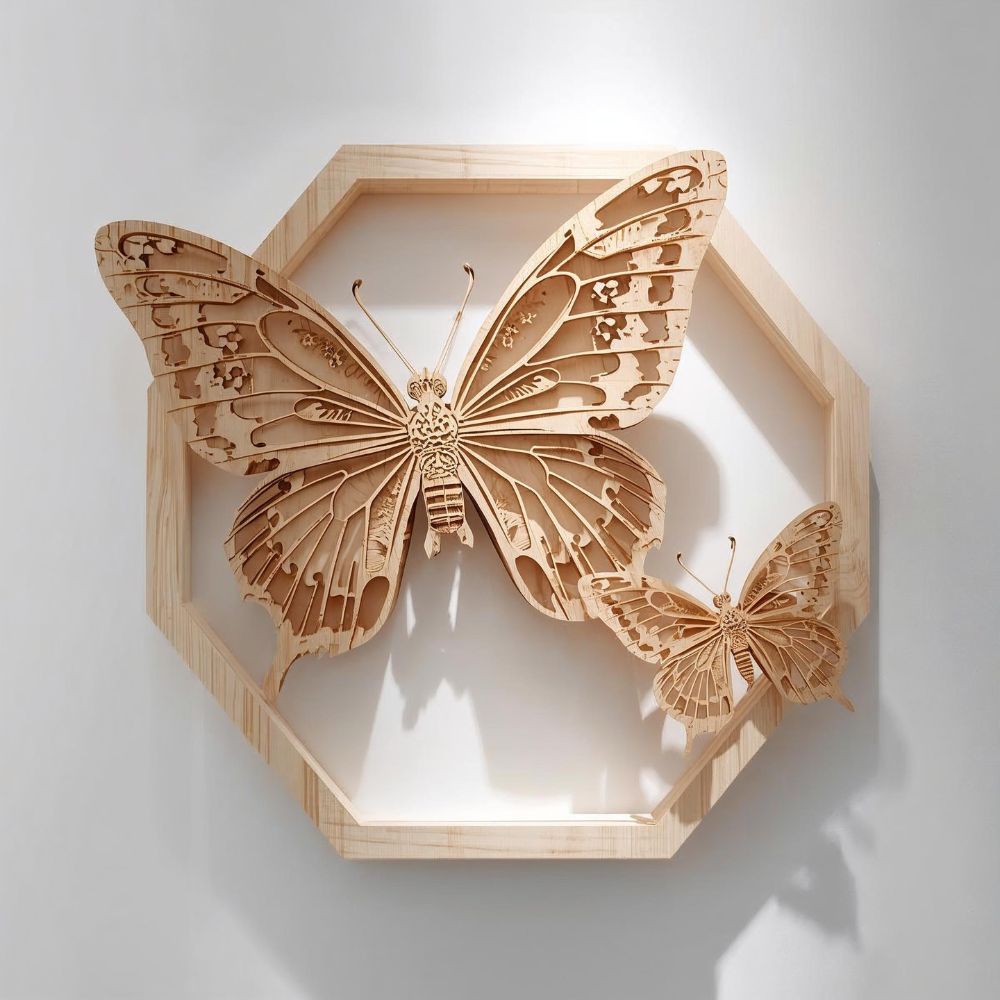 Layered Laser-Cut Butterfly Wall Art – Hexagonal Frame Design for Home & Crafting - Image 3