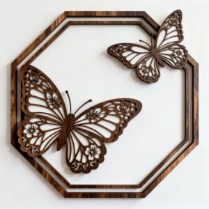Layered Laser-Cut Butterfly Wall Art – Hexagonal Frame Design for Home & Crafting