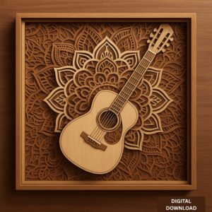 Multilayer Guitar Wall Art SVG | Mandala Music 3D Layered Design | Laser Cut Guitar Template Bundle | DXF, CDR, AI, EPS, DWG Files for CNC & Glowforge