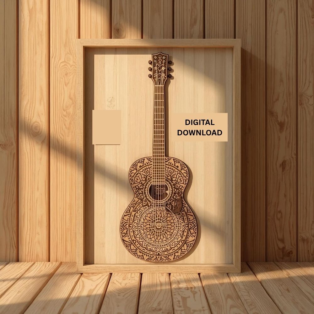 Multilayer Guitar Wall Art SVG | Mandala Music 3D Layered Design | Laser Cut Guitar Template Bundle | DXF, CDR, AI, EPS, DWG Files for CNC & Glowforge - Image 3