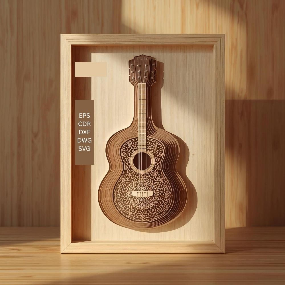 Multilayer Guitar Wall Art SVG | Mandala Music 3D Layered Design | Laser Cut Guitar Template Bundle | DXF, CDR, AI, EPS, DWG Files for CNC & Glowforge - Image 2