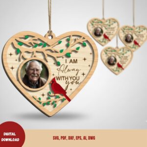 Memorial Cardinal Heart Ornaments SVG Bundle | Personalized Remembrance Wooden Keepsake