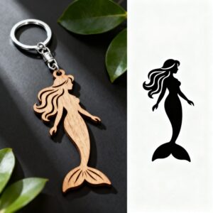 Mermaid Keychain Laser Cut SVG | Wooden Keychain Template for Glowforge, Cricut, xTool & CNC