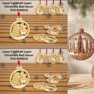 Multi-Layer Christmas Ball SVG Bundle | 3D Laser Cut Ornament Files | Holiday Decoration CNC Designs