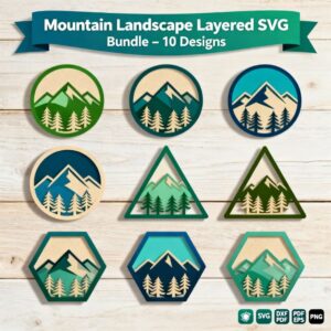 Mountain Landscape Laser Cut Wall Art Bundle | 3D Layered Nature SVG Files
