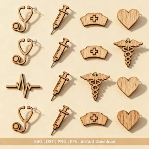 16 Medical Nurse Earrings SVG Bundle | Laser Cut Wood Earring Designs | CNC & Glowforge Files