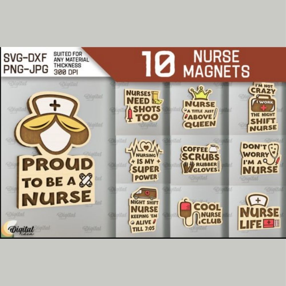 π©ββοΈπ 10 Nurse Magnets SVG Bundle | Laser Cut Files | Funny Nursing Quotes | Nurse Gift Ideas | CNC & Cricut Ready