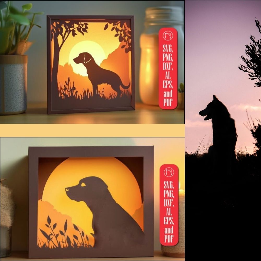 Paper Cut Dog Shadow Box SVG Bundle | 3D Layered Pet Art Files πΎ