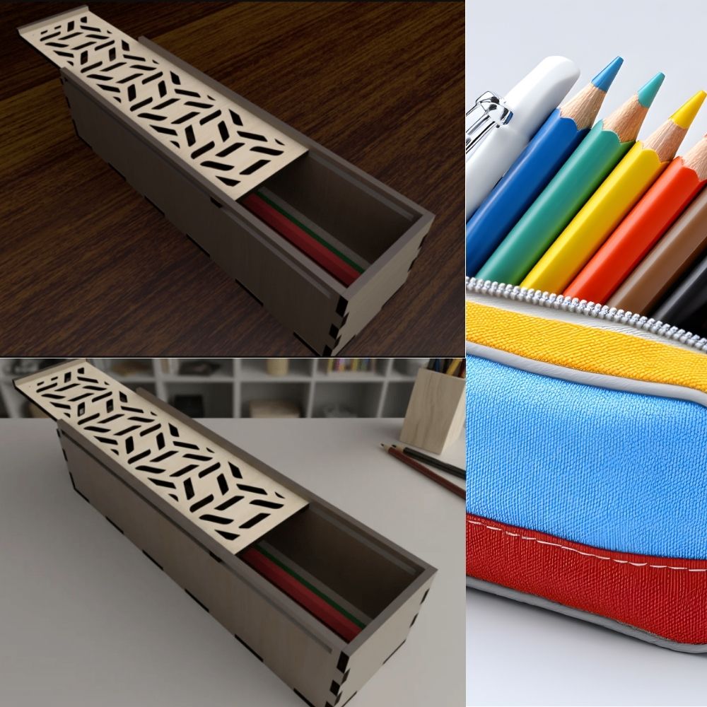 Laser Cut Pen Case Template with Modern Geometric Pattern - Image 3