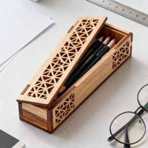 Laser Cut Pen Case Template with Modern Geometric Pattern