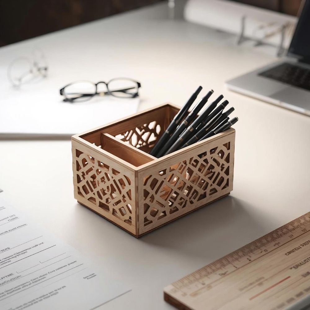 Laser Cut Pen Case Template with Modern Geometric Pattern - Image 2