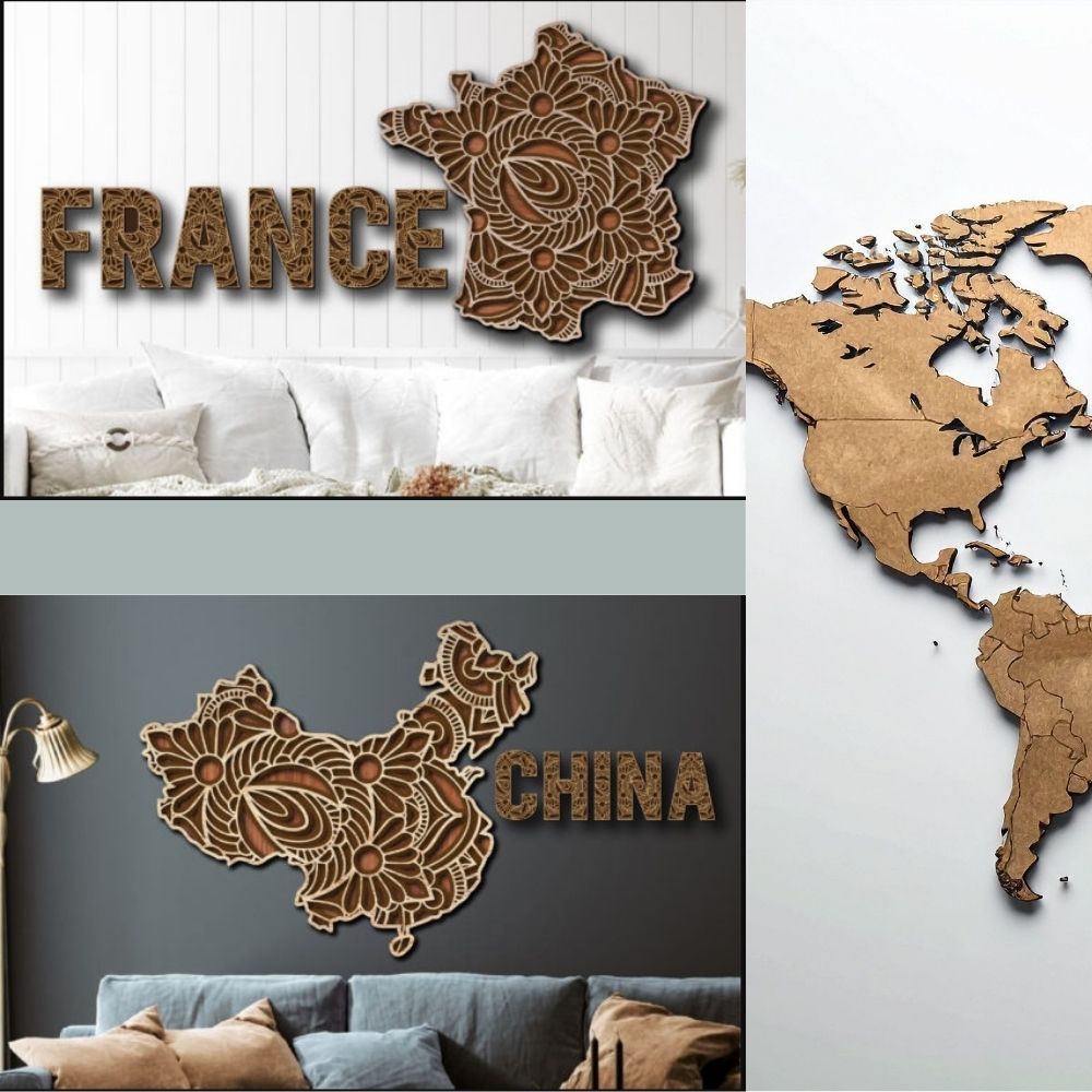 World Country Map Wall Art SVG Bundle | Laser Cut Geographic Decor Set - Image 6