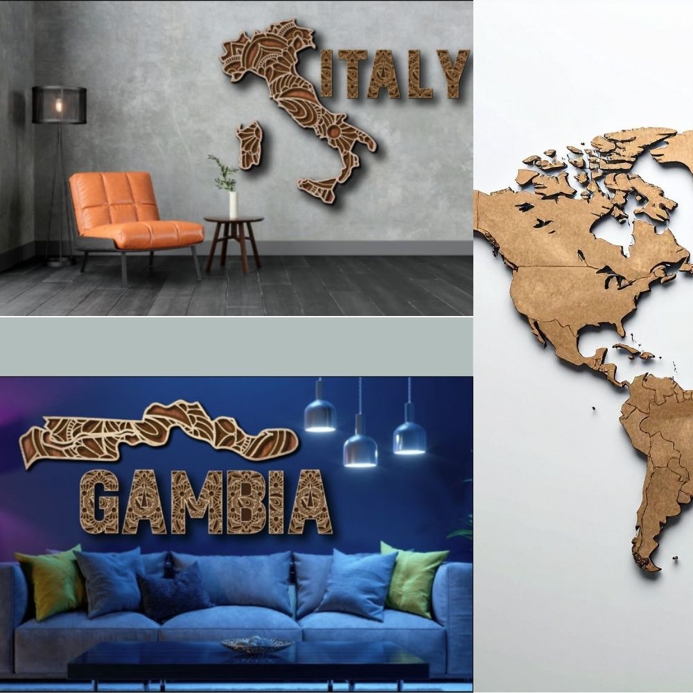 World Country Map Wall Art SVG Bundle | Laser Cut Geographic Decor Set - Image 4