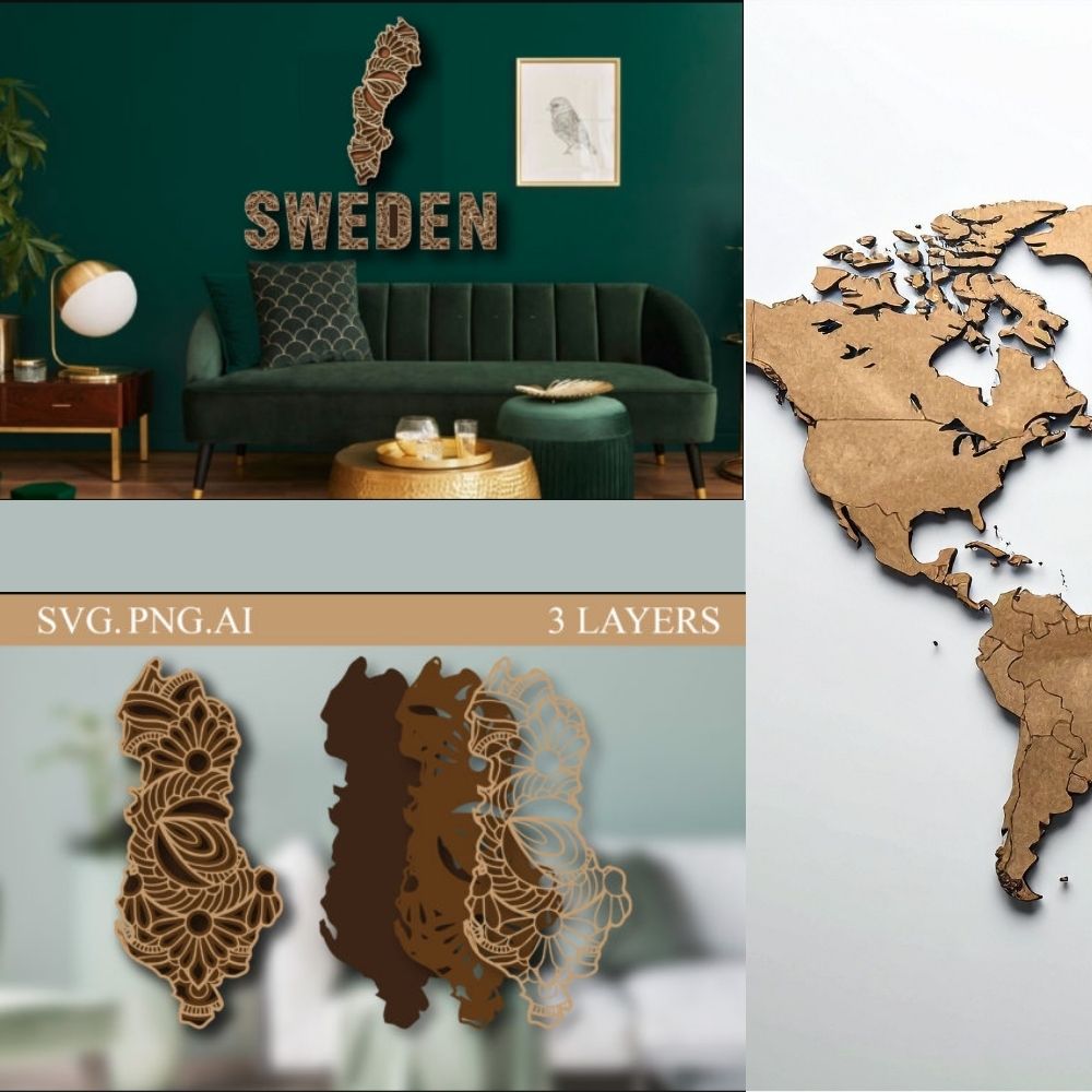 World Country Map Wall Art SVG Bundle | Laser Cut Geographic Decor Set - Image 3