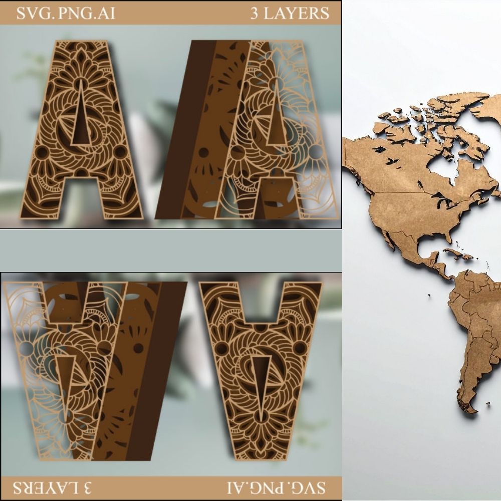 World Country Map Wall Art SVG Bundle | Laser Cut Geographic Decor Set - Image 2