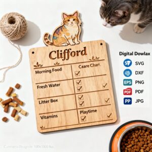 🐾 Cat Care Chart | Pet Routine Tracker | Laser Cut Wooden Pet Board | CNC Files | Digital Download