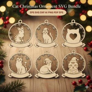 Cat Christmas Ornaments SVG Bundle | Laser Cut Cat Decor | Personalized Cat Ornament SVG Files for Glowforge & Cricut