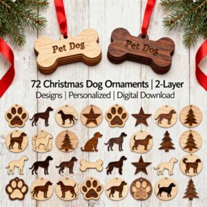 Premium Christmas Dog Ornaments – 72 Laser-Cut Designs for Personalized Holiday Decor