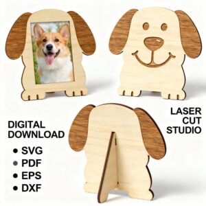 Personalized Dog Photo Frame SVG | Laser Cut Dog Frame Template | Pet Memorial Frame | Wooden Dog Picture Holder SVG DXF PDF EPS