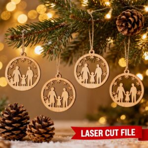 Family Silhouette Christmas Ornament SVG Bundle | Laser Cut Ornament Templates | Personalized Holiday Decoration | Digital Download