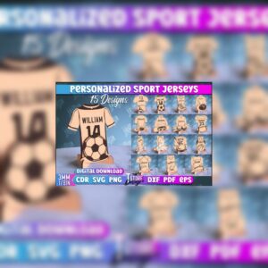 Personalized Sport Jerseys Laser Cut Bundle | CNC & Glowforge Files | Custom Wood Sign | Sports Gift Idea | SVG DXF PDF EPS PNG