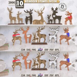 Reindeer Stand Décor Laser Cut Bundle – 3D Christmas Wooden Reindeer SVG for Laser Cutting