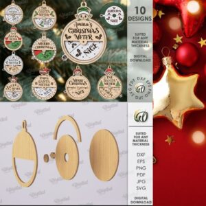 Santa Meter Ornaments Laser Cut Bundle – 10 Festive Christmas SVG & CNC Files for Holiday Decor
