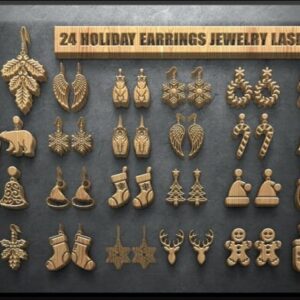 Festive Holiday Earring Laser Cut Bundle | 24 Christmas Jewelry SVG Files | Snowflake, Reindeer, Tree, Santa, Gift & Bell Designs | Glowforge & Cricut Ready