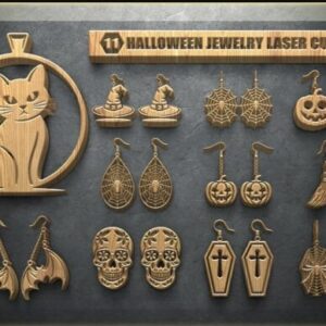 Stylish 11 Halloween Jewelry Laser Cut SVG Bundle | Spooky Earrings & Pendants | Gothic Halloween Jewelry Files for Cricut & Glowforge