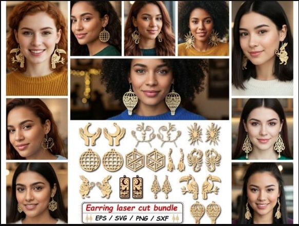 Geometric & Floral Laser Cut Earring SVG Bundle | Wooden Jewelry Template