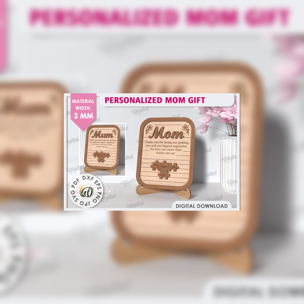 Personalized Mom Gift Puzzle Sign Bundle | 10 Laser Cut Designs | Mom & Mum SVG Set | Mother’s Day Wooden Plaque Template - Image 3