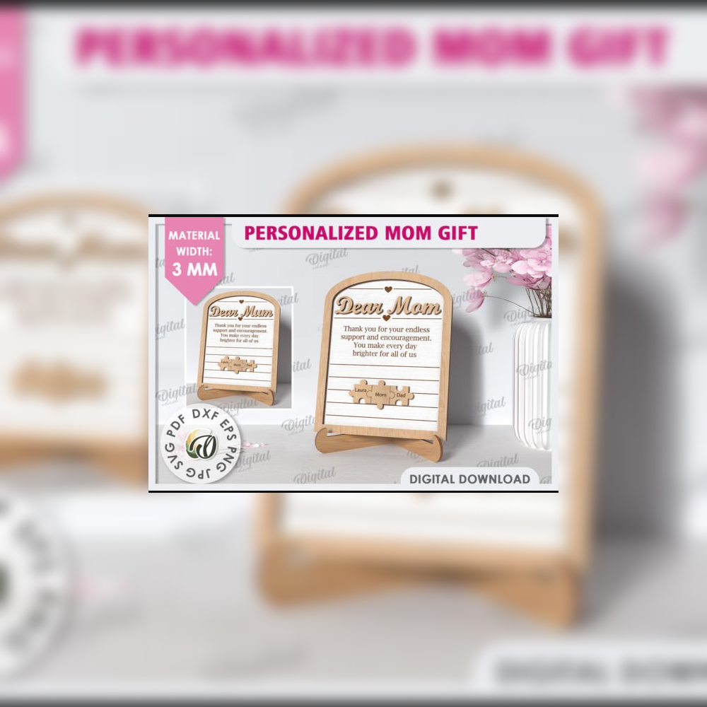 Personalized Mom Gift Puzzle Sign Bundle | 10 Laser Cut Designs | Mom & Mum SVG Set | Mother’s Day Wooden Plaque Template - Image 4