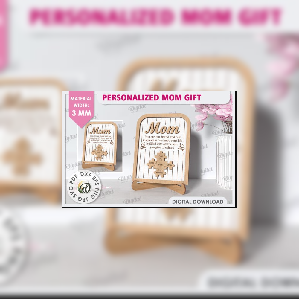 Personalized Mom Gift Puzzle Sign Bundle | 10 Laser Cut Designs | Mom & Mum SVG Set | Mother’s Day Wooden Plaque Template - Image 5