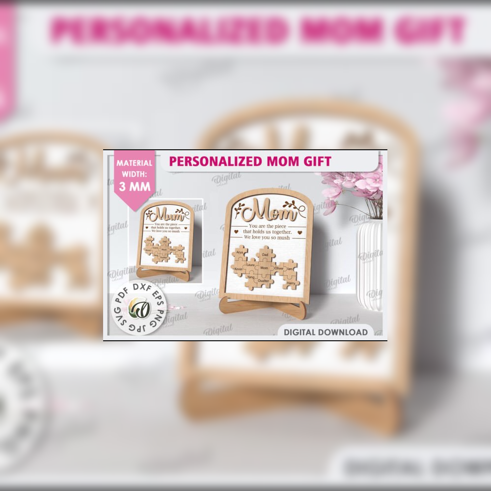 Personalized Mom Gift Puzzle Sign Bundle | 10 Laser Cut Designs | Mom & Mum SVG Set | Mother’s Day Wooden Plaque Template - Image 6