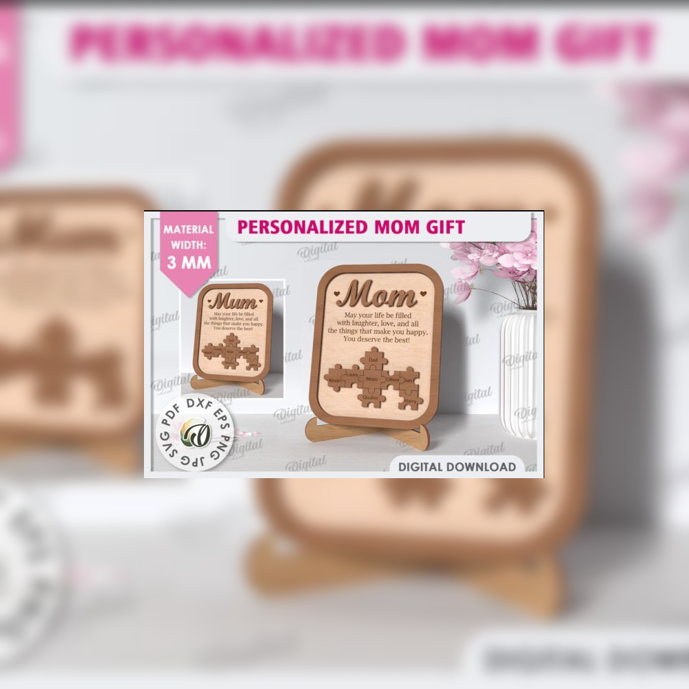 Personalized Mom Gift Puzzle Sign Bundle | 10 Laser Cut Designs | Mom & Mum SVG Set | Mother’s Day Wooden Plaque Template - Image 7