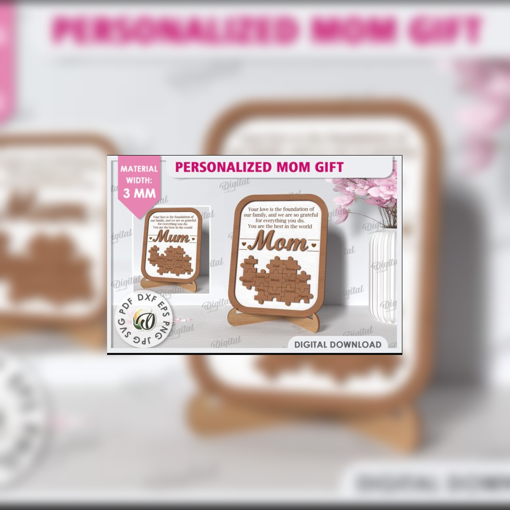 Personalized Mom Gift Puzzle Sign Bundle | 10 Laser Cut Designs | Mom & Mum SVG Set | Mother’s Day Wooden Plaque Template - Image 8
