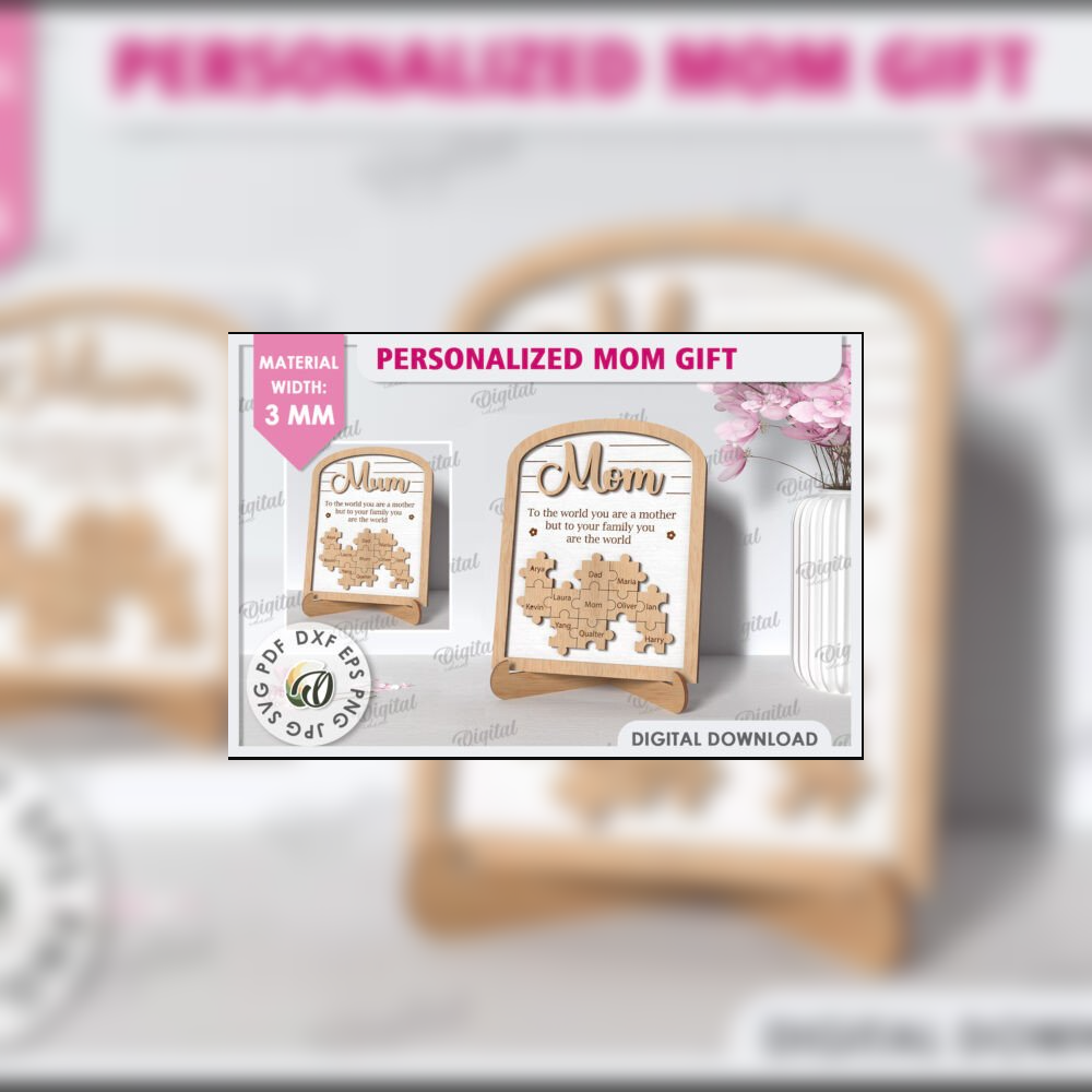 Personalized Mom Gift Puzzle Sign Bundle | 10 Laser Cut Designs | Mom & Mum SVG Set | Mother’s Day Wooden Plaque Template - Image 9