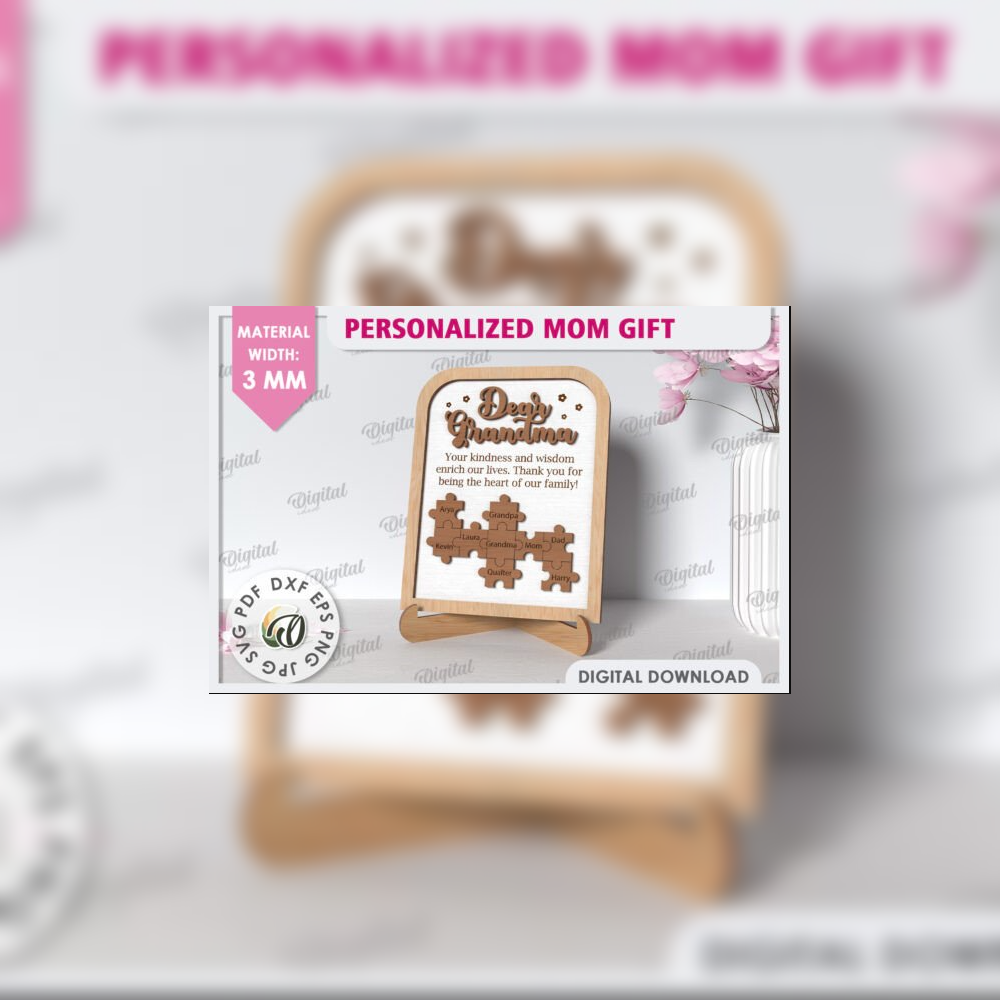 Personalized Mom Gift Puzzle Sign Bundle | 10 Laser Cut Designs | Mom & Mum SVG Set | Mother’s Day Wooden Plaque Template - Image 11