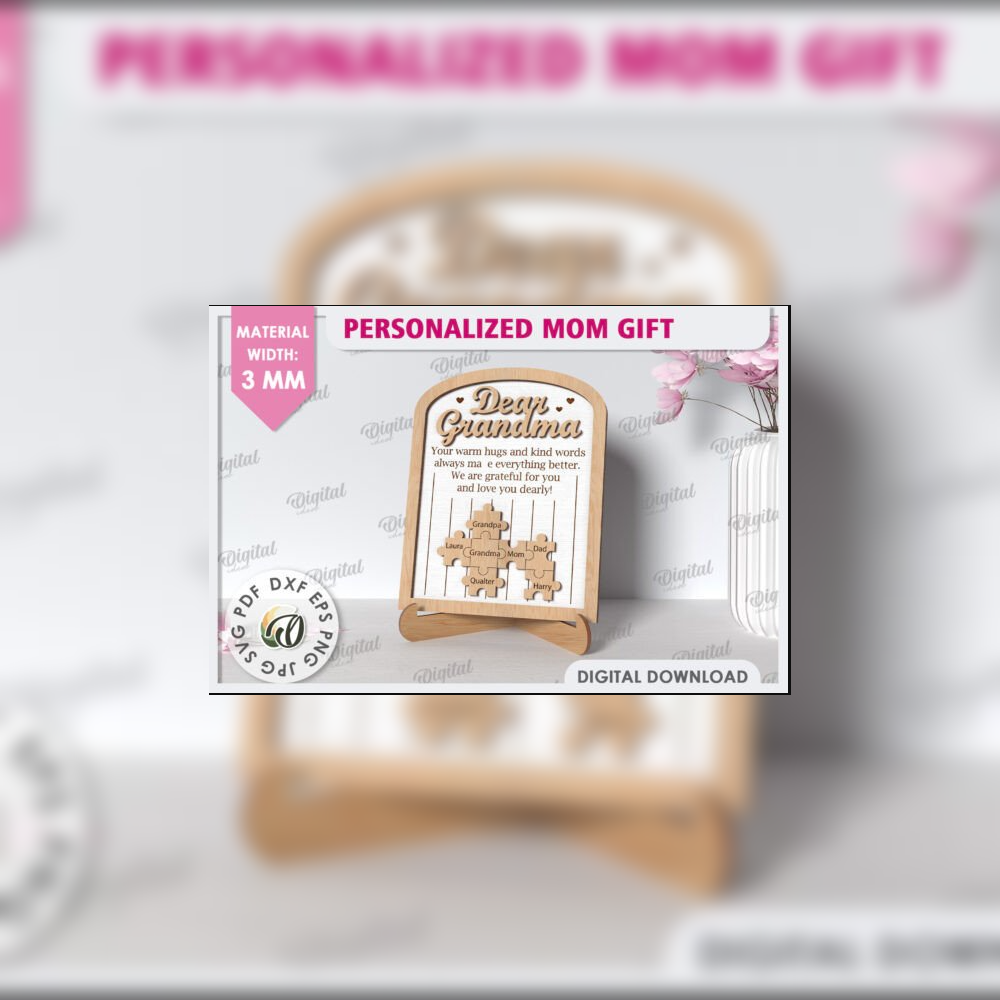 Personalized Mom Gift Puzzle Sign Bundle | 10 Laser Cut Designs | Mom & Mum SVG Set | Mother’s Day Wooden Plaque Template - Image 12