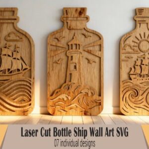 Ship-in-a-Bottle Wall Art SVG | Nautical Laser Cut Designs for Home Decor