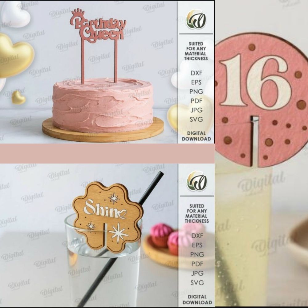 Sweet 16 Laser Cut Party Bundle | Birthday Décor SVG Set | Cake Toppers, Signs & Banners for Glowforge, Cricut & xTool - Image 5